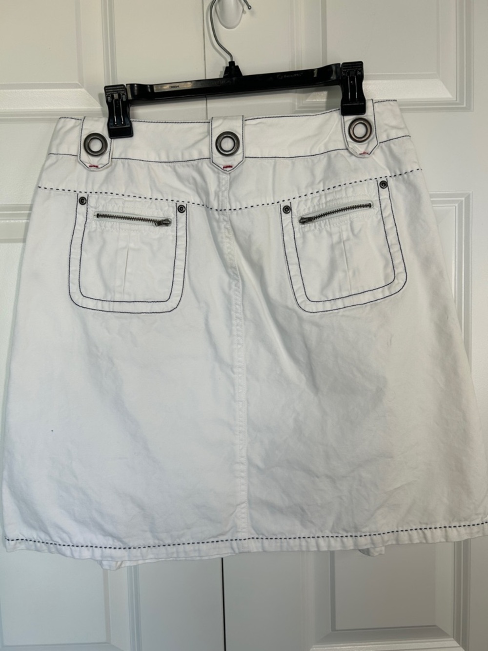 CAbi White A-Line Skirt with Navy Contrast Stitching - Picture 5 of 8